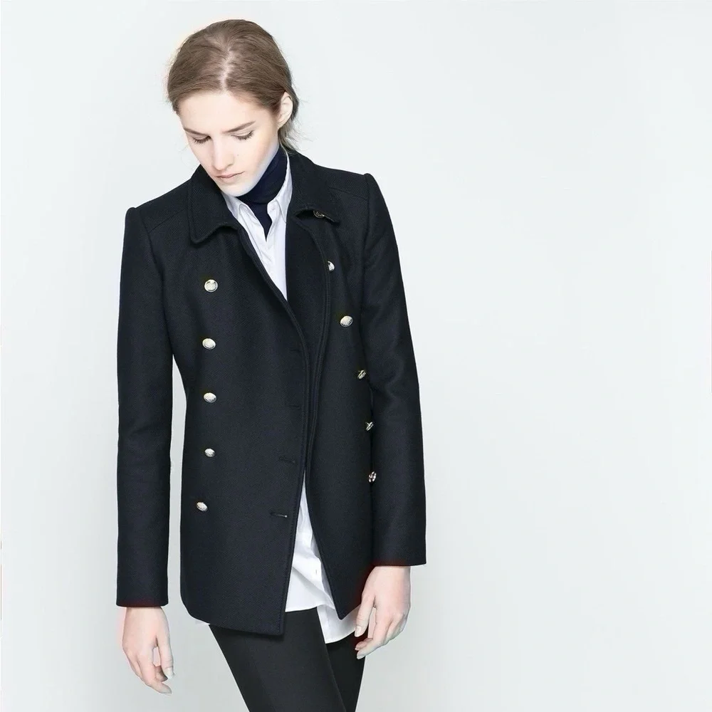 Zara Short Coat With Gold Metallic Buttons Black - Picture 12 of 12